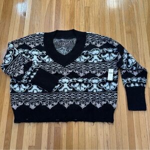 Anthropologie Black White Taupe V Neck Sweater